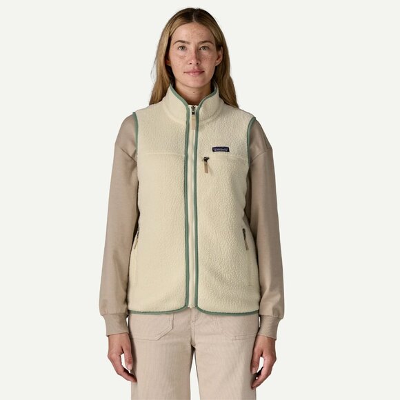 Women's Retro Pile Fleece Vest Color Natural w/Ellwood Green - Picture 2 of 4